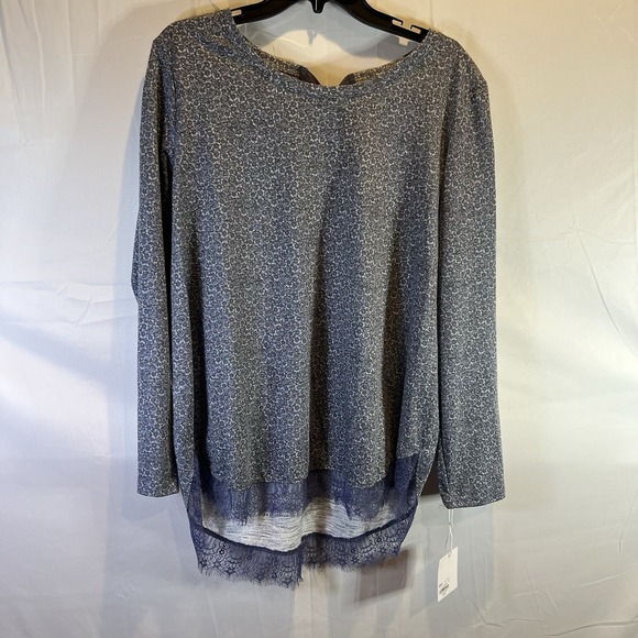 LC Lauren Conrad Tops - NWT Lauren Conrad XL Shirt Peasant Bishop Sleeve Gray Blue Kohls Bow Back XLarge